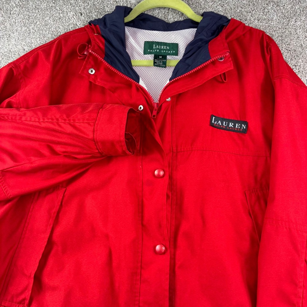 Vintage Lauren Ralph Lauren Red Hooded Parka Jacket Mens Medium Lightweight